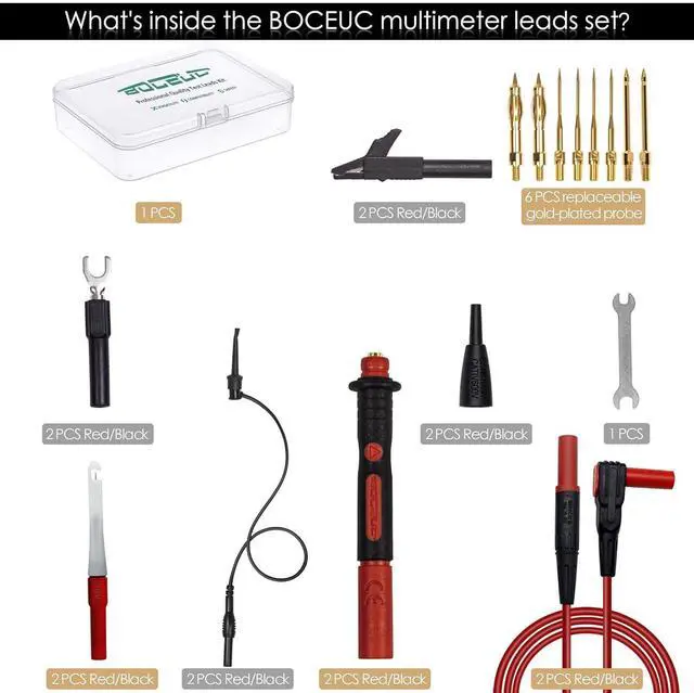 Alt view image 7 of 7 - Multimeter Silicone Leads Electrician Test Leads Kit CAT III 1000V&CAT IV 600V with Alligator Clips Test Hooks and Needle Back Probe Pins for Fluke, AstroAI, INNOVA
