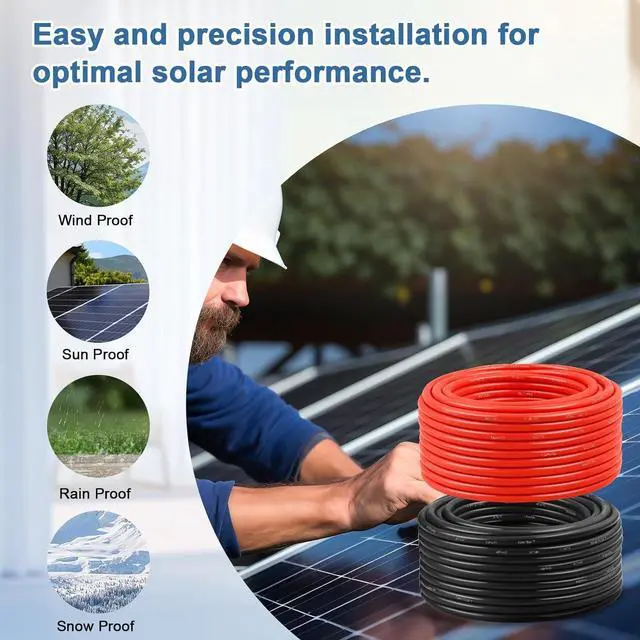 Alt view image 5 of 7 - Solar Panel Wire 10 AWG(6mm²) - Extension Cable 30Ft Black & 30Ft Red 10 Gauge Tinned Copper PV Wire for Outdoor Automotive RV Solar Panel Boat Marine (Black+Red)