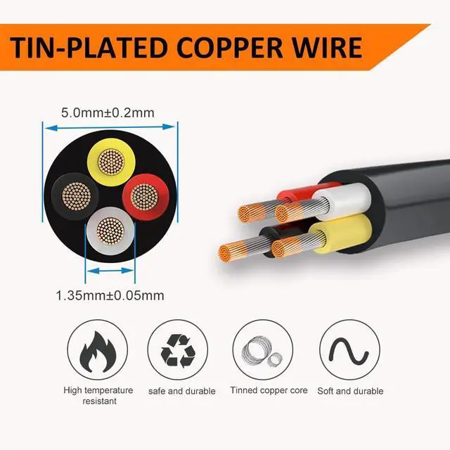 Alt view image 2 of 6 - 22 Gauge 4 Conductor Electrical Wire, 100FT 22 AWG Stranded Low Voltage 22/4 Cable Tinned Copper, Flexible Extension Power Cord for LED Lamp