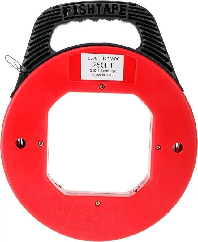 Main image of 250FT (76M) Fish Tape Hand Wire Puller Spring-Steel 1/8"(3 mm) Width Fishtape Red Plastic Case