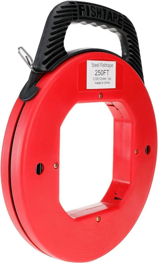 Alt view image 2 of 7 - 250FT (76M) Fish Tape Hand Wire Puller Spring-Steel 1/8"(3 mm) Width Fishtape Red Plastic Case