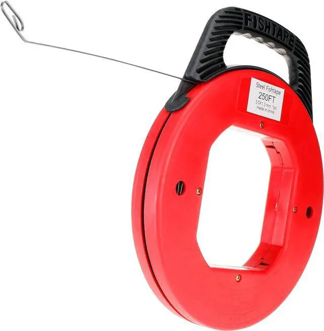 Alt view image 3 of 7 - 250FT (76M) Fish Tape Hand Wire Puller Spring-Steel 1/8"(3 mm) Width Fishtape Red Plastic Case