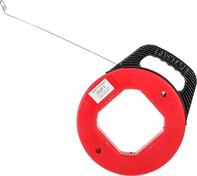 Alt view image 7 of 7 - 250FT (76M) Fish Tape Hand Wire Puller Spring-Steel 1/8"(3 mm) Width Fishtape Red Plastic Case
