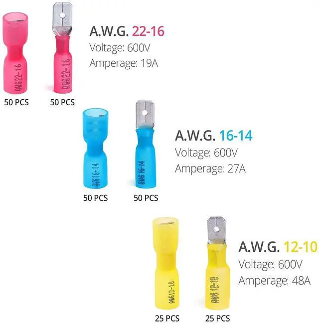 Alt view image 2 of 7 - Wirefy Spade Connector Kit - Male and Female Spade Wire Connectors Kit - Quick Disconnect Electrical Terminal Connectors - 22-10 Gauge - 250 PCS