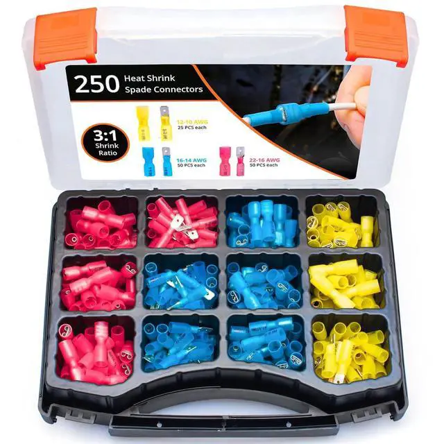 Main image of Wirefy Spade Connector Kit - Male and Female Spade Wire Connectors Kit - Quick Disconnect Electrical Terminal Connectors - 22-10 Gauge - 250 PCS