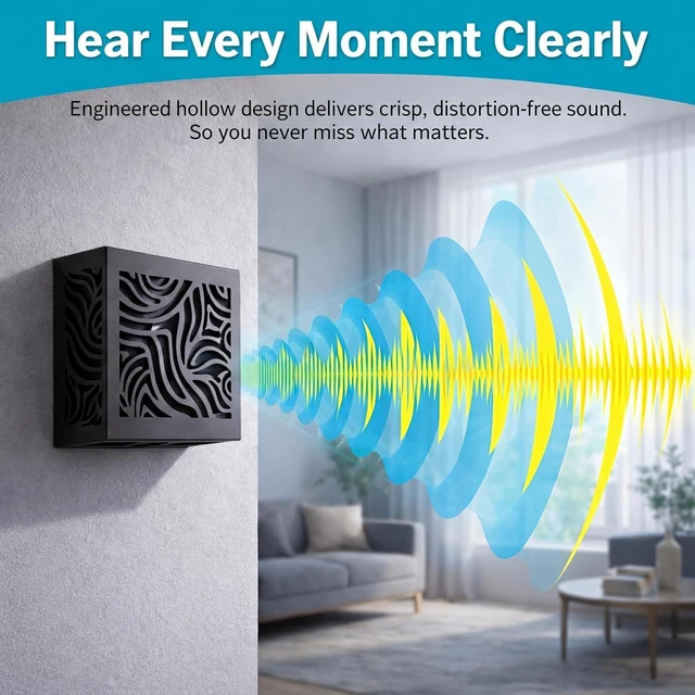 Alt view image 4 of 7 - Saillong Doorbell Chime Cover Box Only, Wood Doorbell Cover for Wall Inside with Adhesive Tape and Screws, Universal Door Bell Chime Covers Fit Most DoorbellsDoorbells Not Included(Black)