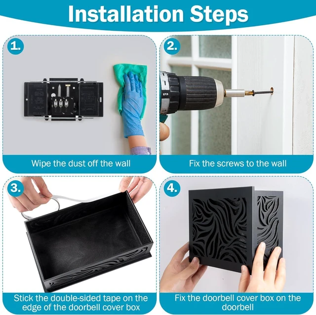 Alt view image 5 of 7 - Saillong Doorbell Chime Cover Box Only, Wood Doorbell Cover for Wall Inside with Adhesive Tape and Screws, Universal Door Bell Chime Covers Fit Most DoorbellsDoorbells Not Included(Black)