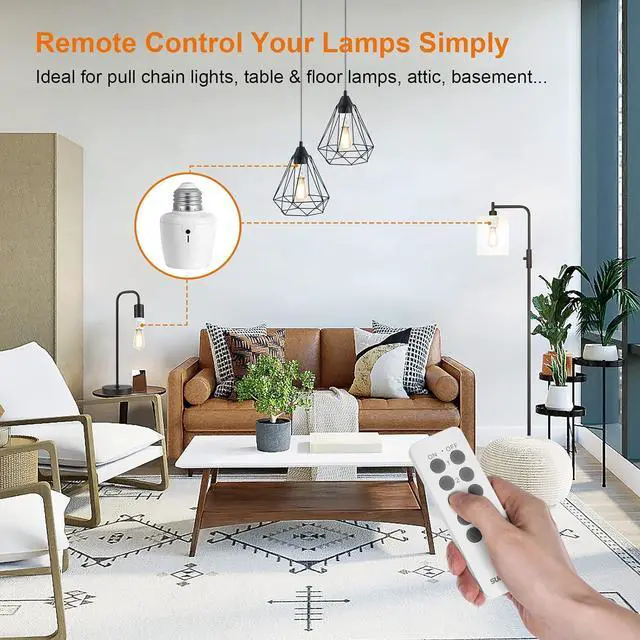 Alt view image 2 of 7 - SURAIELEC Remote Control Light Socket, E26 E27 Bulb Base, 100FT Range, Wall Mountable Wireless Light Switch for Lamps, Pull Chain Light Fixture, Pull String (5 Sockets 2 Remotes, Shorter Version)