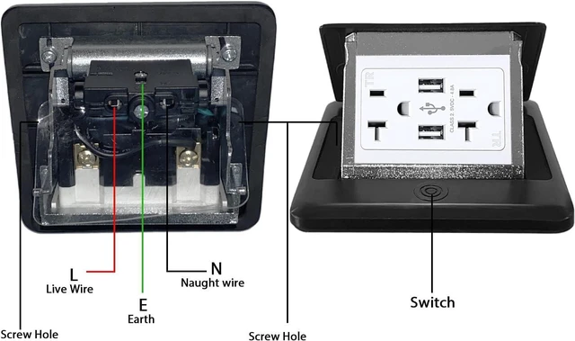 Alt view image 2 of 6 - 20A Pop-Up Floor Electrical Outlet, Floor Outlet Box with 20A Duplex Receptacle and 2USB Charging Ports, Pop Up Waterproof Electrical Outlet with Watertight Gasket for Home, Industry, Black