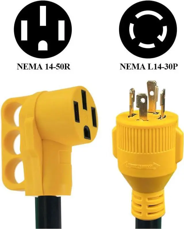 Alt view image 2 of 7 - RV Generator Power Adapter-30Amp Male 4 Prong Plug to 50 Amp Female | 12inch STW10/3 Camper Cord(CRG30450)