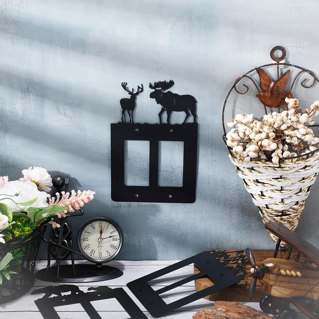 Alt view image 2 of 6 - Lothee 6 Pcs Metal Bear Light Switch Cover Plate Moose Tree Mountain Elk Forest Outlet Switch Plate Toggle Outlet Wall Cover for Home(Assorted Sizes,Double Rocker)