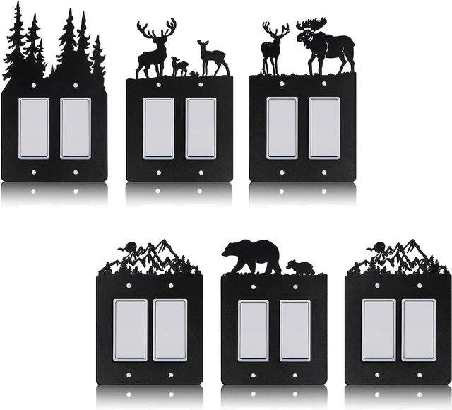 Main image of Lothee 6 Pcs Metal Bear Light Switch Cover Plate Moose Tree Mountain Elk Forest Outlet Switch Plate Toggle Outlet Wall Cover for Home(Assorted Sizes,Double Rocker)