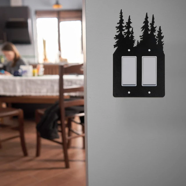 Alt view image 6 of 6 - Lothee 6 Pcs Metal Bear Light Switch Cover Plate Moose Tree Mountain Elk Forest Outlet Switch Plate Toggle Outlet Wall Cover for Home(Assorted Sizes,Double Rocker)
