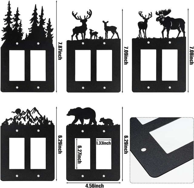 Alt view image 4 of 6 - Lothee 6 Pcs Metal Bear Light Switch Cover Plate Moose Tree Mountain Elk Forest Outlet Switch Plate Toggle Outlet Wall Cover for Home(Assorted Sizes,Double Rocker)
