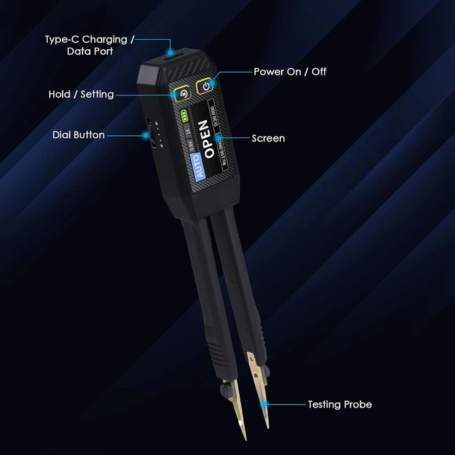 Alt view image 7 of 7 - LCR-ST1 10kHz LCR Meter Tweezer, ESR Meter & Mini SMD Multimeter, Capacitance, Inductance, Continuity & Diode Tester, Rechargeable Component Tester