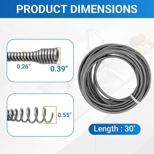 Alt view image 2 of 7 - 21338 Drain Snake Cable Compatible with Ridgid Auto-Spin Drain Snake, 1/4" x 30' Sewer Cable Replacement for Pro Plumbing Business