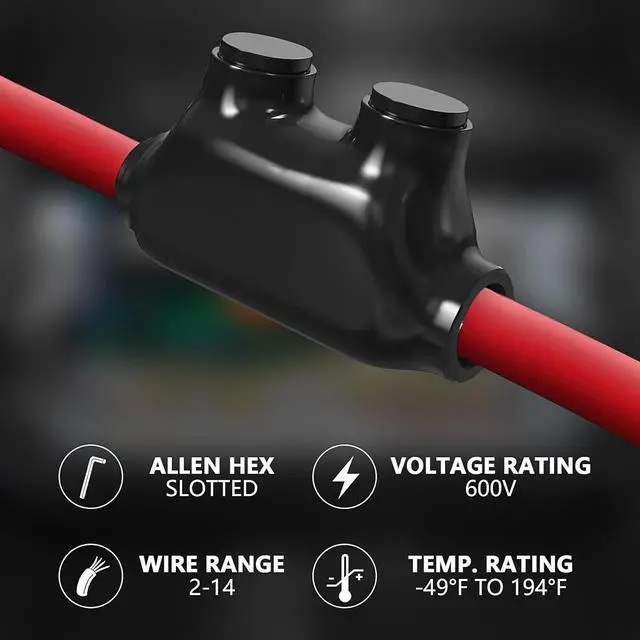 Alt view image 4 of 7 - 5 Pack Insulated Wire Connectors, Black Splice Connector 2 Ports Multi Cable Connector Soldering Lugs Double Side Entry Cable Splicers with Oxide Inhibitor (2/0-6 Wire Range)