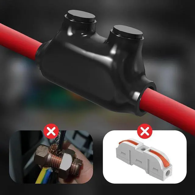 Alt view image 5 of 7 - 5 Pack Insulated Wire Connectors, Black Splice Connector 2 Ports Multi Cable Connector Soldering Lugs Double Side Entry Cable Splicers with Oxide Inhibitor (2/0-6 Wire Range)