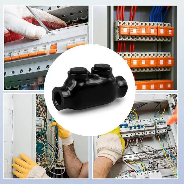 Alt view image 7 of 7 - 5 Pack Insulated Wire Connectors, Black Splice Connector 2 Ports Multi Cable Connector Soldering Lugs Double Side Entry Cable Splicers with Oxide Inhibitor (2/0-6 Wire Range)