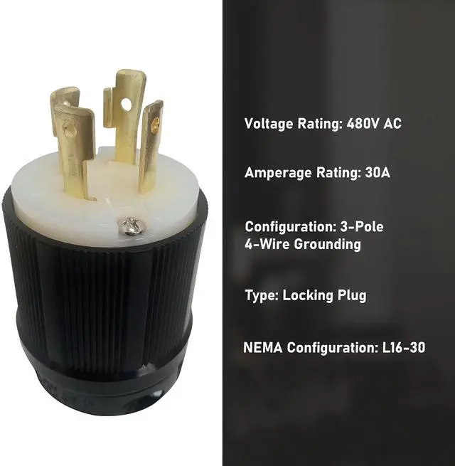 Alt view image 5 of 5 - OCSParts L16-30P Grounding Locking Plug, 30A 480V AC, 3 Pole 4 Wire, cUL Listed, NEMA L16-30 (Pack of 5)