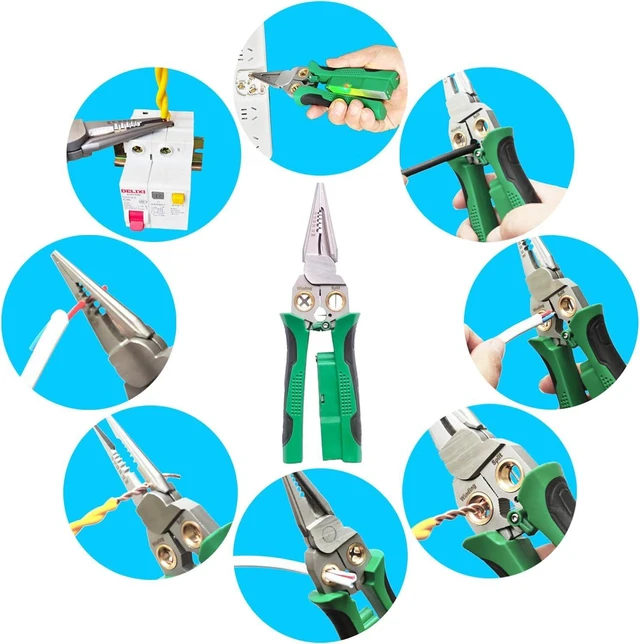 Alt view image 5 of 7 - 8 in 1 Electrical Wire Stripper With Voltage Tester Multi-function Wire Pliers Detector Crimper, Heavy Duty 12-250V AC/DC Tester for Hot/Neutral Wires