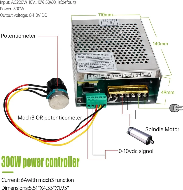 Alt view image 2 of 7 - RATTMMOTOR 300W Mach3 Fuction CNC Spindle Motor Speed Controller 6A Power Supply Converter AC110V/220V Compatible with 300W Spindle Motor for CNC Router Milling Machine