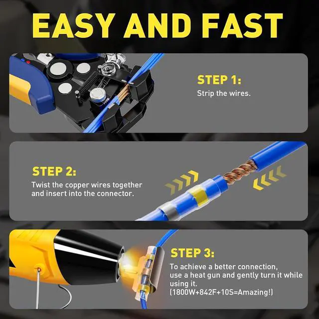 Alt view image 7 of 7 - haisstronica 220PCS Solder Seal Wire Connectors Kit with 10-24 AWG Self-Adjusting Automatic Wire Stripper Tool, Waterproof Heat Shrink Butt Terminals for Car, Marine, Trailer, DIY Wiring Projects