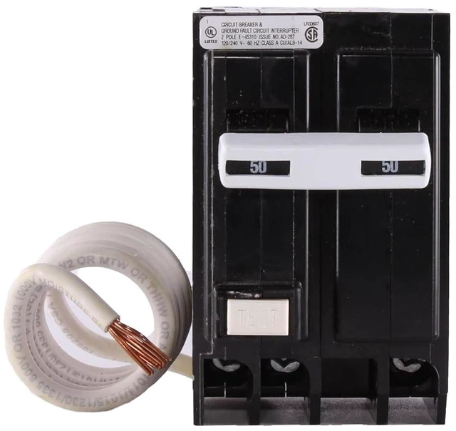 Alt view image 2 of 4 - ABB Q-Line® THQL2150GFT 50A 240-Volts Double Pole Circuit Breaker 50 Amp Double Pole Ground Fault Breaker with Self-Test 120/240 VAC 2-Pole GFCI Breaker Ground Fault Circuit Interrupter