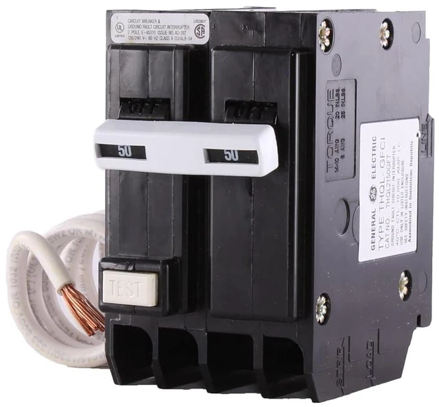 Alt view image 3 of 4 - ABB Q-Line® THQL2150GFT 50A 240-Volts Double Pole Circuit Breaker 50 Amp Double Pole Ground Fault Breaker with Self-Test 120/240 VAC 2-Pole GFCI Breaker Ground Fault Circuit Interrupter