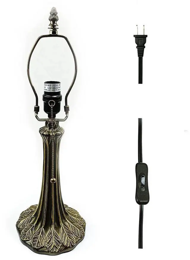 Alt view image 2 of 6 - Tiffany Lamp Holder, Antique Brass Alloy, 1-Zipper E26 Socket, Button Switch Wire, NA0013