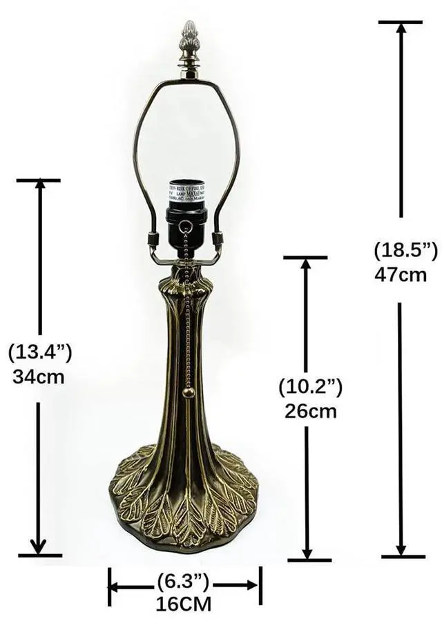 Alt view image 3 of 6 - Tiffany Lamp Holder, Antique Brass Alloy, 1-Zipper E26 Socket, Button Switch Wire, NA0013