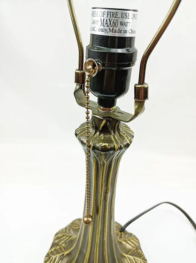 Alt view image 4 of 6 - Tiffany Lamp Holder, Antique Brass Alloy, 1-Zipper E26 Socket, Button Switch Wire, NA0013