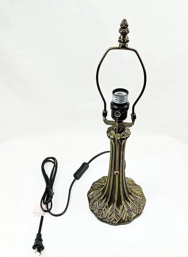 Alt view image 6 of 6 - Tiffany Lamp Holder, Antique Brass Alloy, 1-Zipper E26 Socket, Button Switch Wire, NA0013