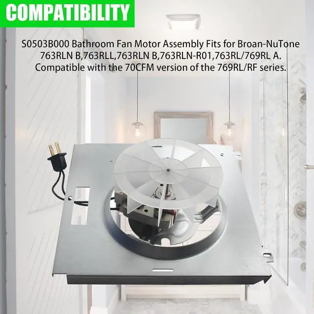 Alt view image 2 of 7 - QQZ Bathroom Fan Replacement Parts S0503B000,for Nutone 763RLN 763RLL 763RLN-R01, 50 CFM, 2.5 Sones,aslo Fits 763RL/769RL A Unit