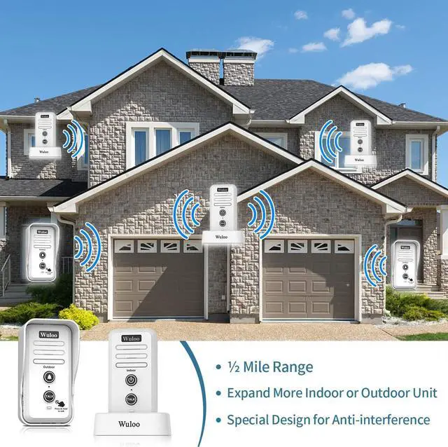 Alt view image 7 of 7 - Wireless Intercom Doorbell Chime for Home Intercomunicador (1T2 White)