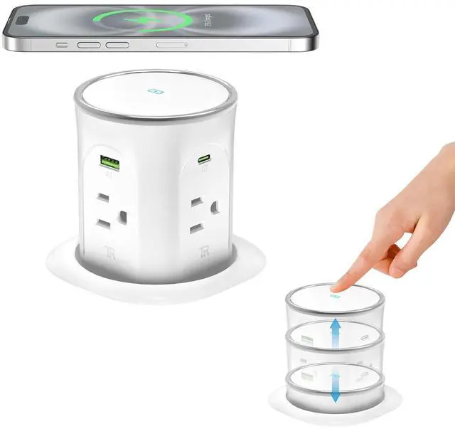 Main image of Motorized Pop Up Outlet,2 PD 45W USB C Charging Station, 3.15 in Hole Desktop Power Grommet Electrical Outlets Insert in 4AC 4 USB Ports 15W Wireless Charger for Kitchen Countertop