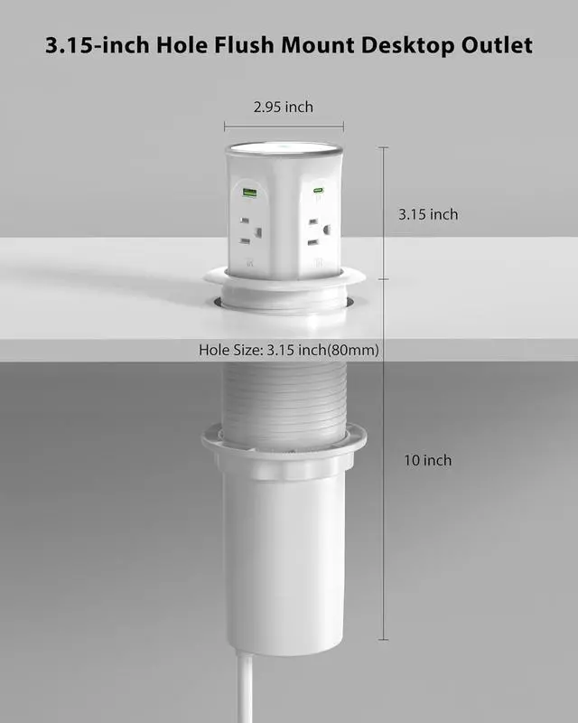 Alt view image 6 of 7 - Motorized Pop Up Outlet,2 PD 45W USB C Charging Station, 3.15 in Hole Desktop Power Grommet Electrical Outlets Insert in 4AC 4 USB Ports 15W Wireless Charger for Kitchen Countertop