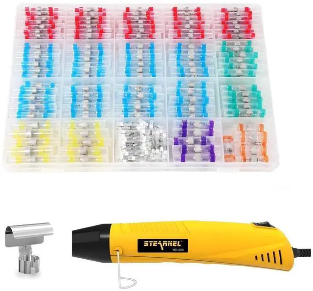 Main image of 400PCS Solder Seal Wire Connectors with Heat Gun, Solder Stick Wire Connectors Solderstick Waterproof Wire Electrical Connector Kit for Marine (26-6 Gauge)