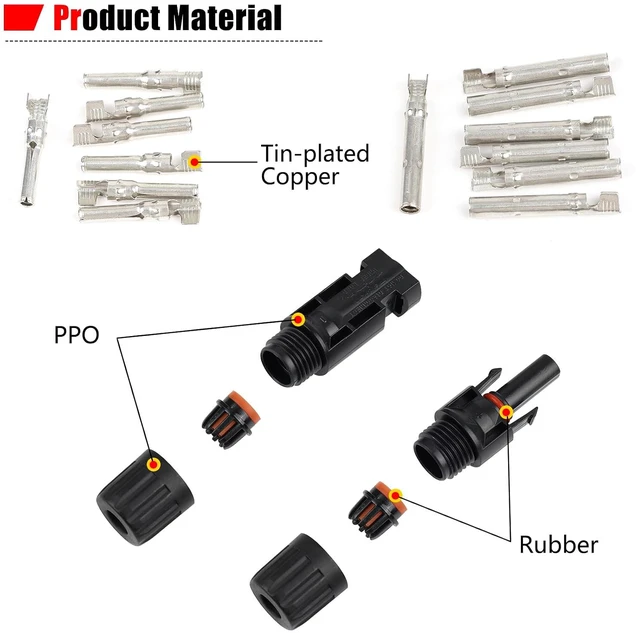 Alt view image 3 of 7 - 100PCS MC4 Soar Connectors Solar Panel Cable Connectors 1000V 30A IP67 Waterproof Male/Female Plug with Spanners, Suitable for 14AWG-10AWG Solar Cables (50 Pairs)