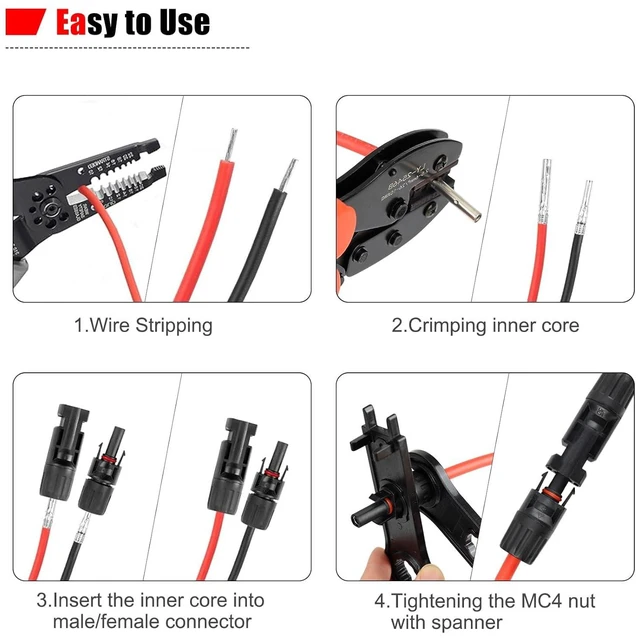 Alt view image 6 of 7 - 100PCS MC4 Soar Connectors Solar Panel Cable Connectors 1000V 30A IP67 Waterproof Male/Female Plug with Spanners, Suitable for 14AWG-10AWG Solar Cables (50 Pairs)