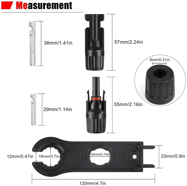 Alt view image 2 of 7 - 100PCS MC4 Soar Connectors Solar Panel Cable Connectors 1000V 30A IP67 Waterproof Male/Female Plug with Spanners, Suitable for 14AWG-10AWG Solar Cables (50 Pairs)