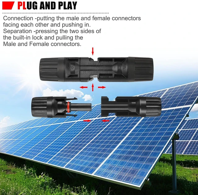 Alt view image 7 of 7 - 100PCS MC4 Soar Connectors Solar Panel Cable Connectors 1000V 30A IP67 Waterproof Male/Female Plug with Spanners, Suitable for 14AWG-10AWG Solar Cables (50 Pairs)