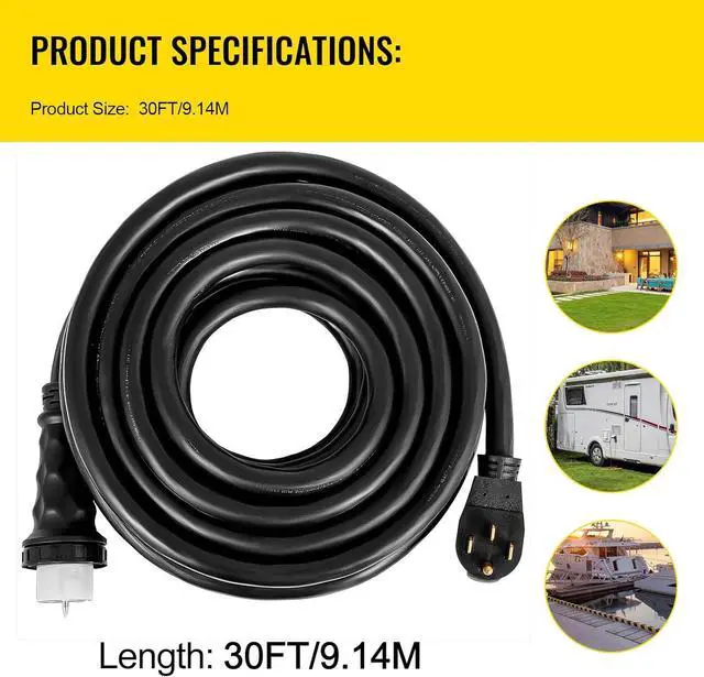 Alt view image 7 of 7 - 30 FT 50 Amp Generator Extension Cord STW 6/3 + 8/1, 125V 250V Power Cable with N14-50P, SS2-50R, and CS6364 Twist Lock Connectors