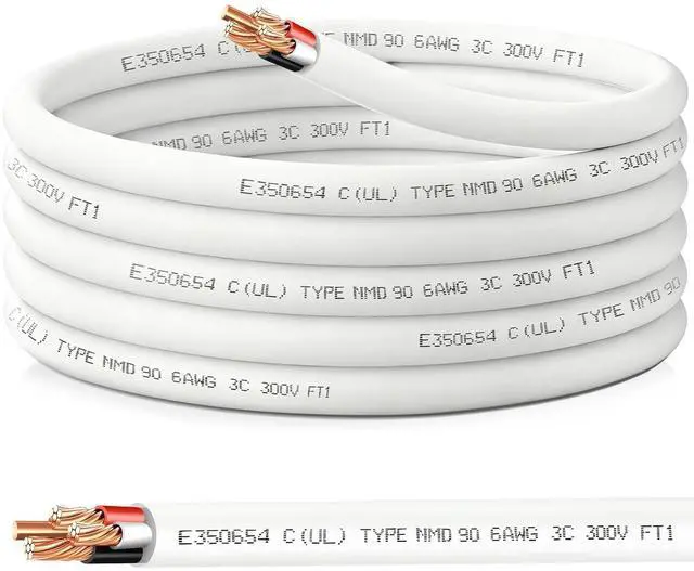 Main image of NMD90 Electrical Wire, 6/3, Non-Metallic Sheathed Cable for Indoor Electric Wiring, Residential and Commercial Buildings Wiring, Electric Wire 6 AWG 3 Conductors, 25FT, CUL Certification