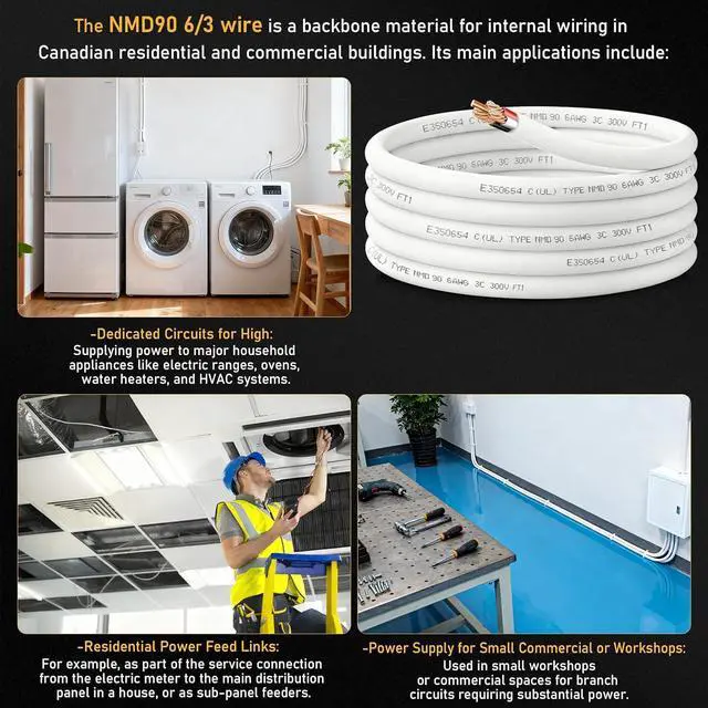 Alt view image 6 of 7 - NMD90 Electrical Wire, 6/3, Non-Metallic Sheathed Cable for Indoor Electric Wiring, Residential and Commercial Buildings Wiring, Electric Wire 6 AWG 3 Conductors, 25FT, CUL Certification