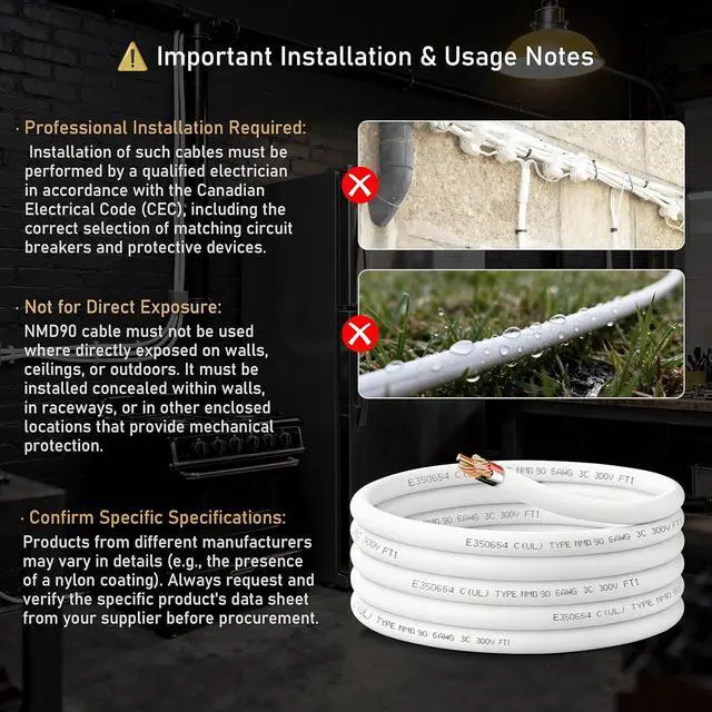 Alt view image 7 of 7 - NMD90 Electrical Wire, 6/3, Non-Metallic Sheathed Cable for Indoor Electric Wiring, Residential and Commercial Buildings Wiring, Electric Wire 6 AWG 3 Conductors, 25FT, CUL Certification