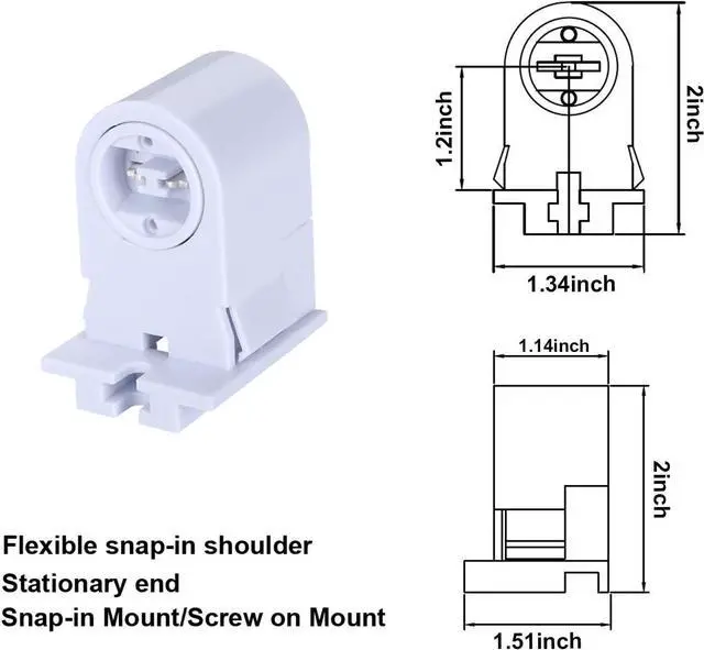 Alt view image 4 of 6 - R17D/HO Tombstone Base Holder Socket Connector T8/T10/T12 8ft LED Light Replacement Fluorescent Plunger Lampholder Adaptor 5 Pairs