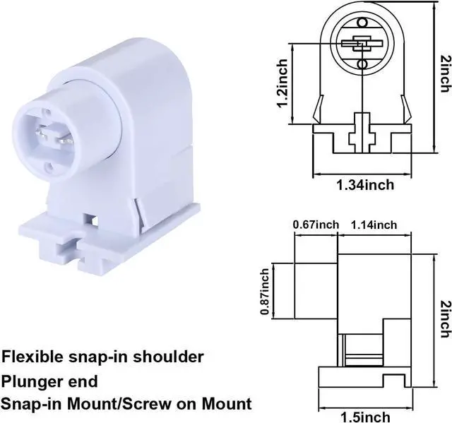 Alt view image 6 of 6 - R17D/HO Tombstone Base Holder Socket Connector T8/T10/T12 8ft LED Light Replacement Fluorescent Plunger Lampholder Adaptor 5 Pairs