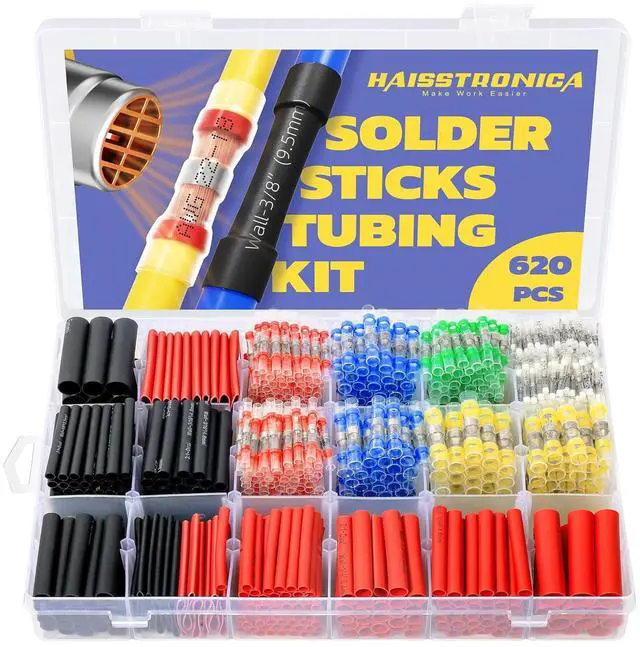 Main image of haisstronica 620PCS Solder Seal Wire Connectors with Heat Shrink Tubing Kit - Solder Sticks Wire Terminals Waterproof Electrical Connectors and 3:1 Shrinking Tube for Marine,Automotive,Wiring Projects
