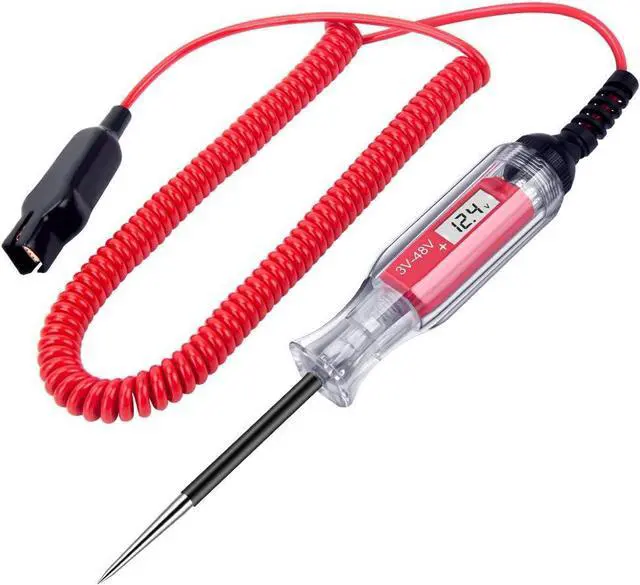 Main image of Large Size Heavy Duty 3-48V Digital LCD Circuit Tester with 140 Inch Extended Spring WireCar Truck circuit test light Low Voltage & Light Tester with Stainless Probe